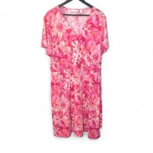 Susan Graver Women’s XL Pink Floral Midi Dress Short Sleeve Summer‎